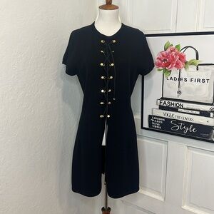 Vintage St. John by Marie Gray Black Knit Lace Front Long Sweater Size M